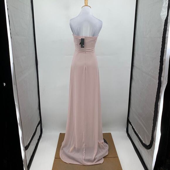 TFNC London Dress Womens 6 Blush Pink Bridesmaid Pleat Wrap Strapless HI Lo Maxi - Picture 7 of 16